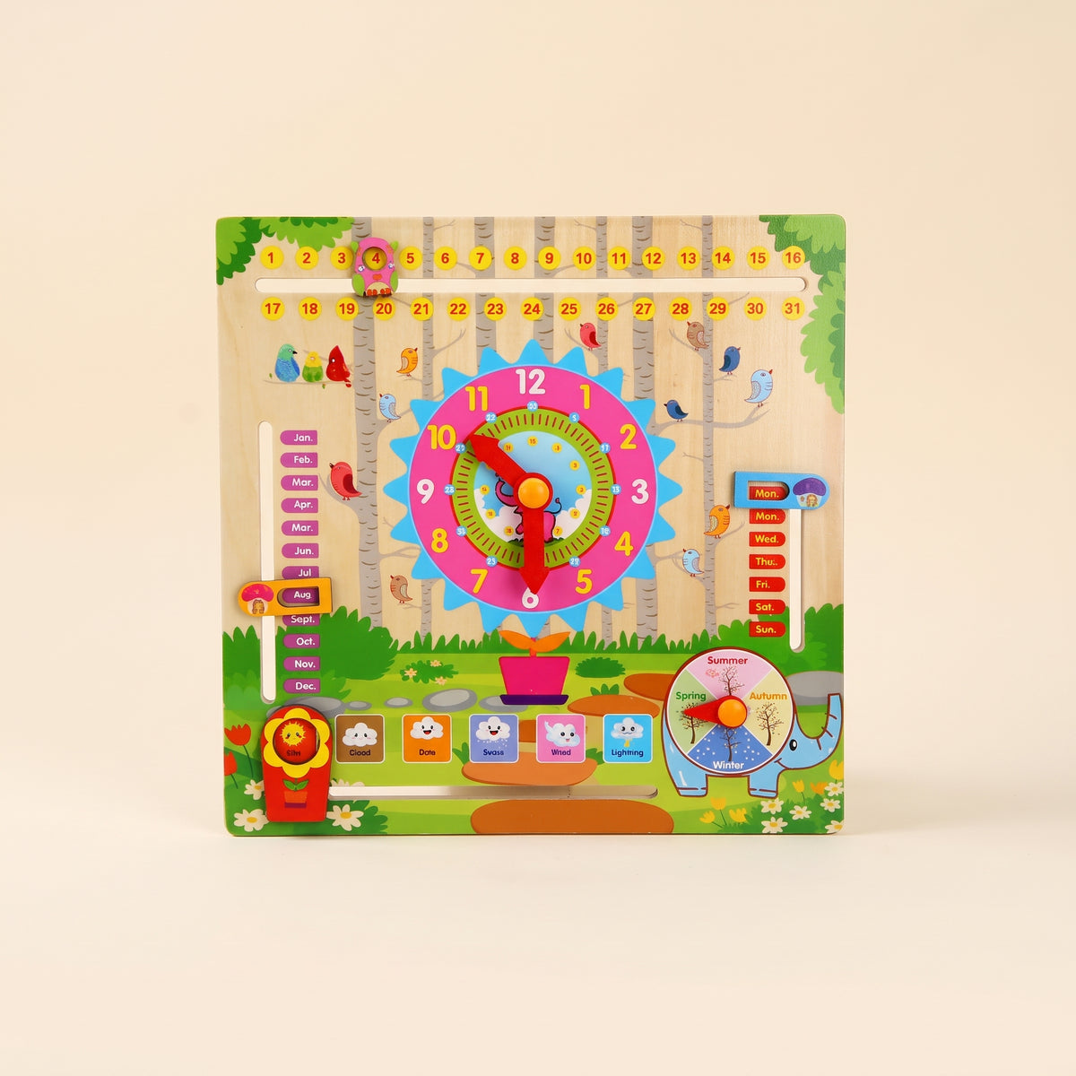 Forest Calendar Clock wooden learning board