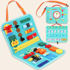 The Turquoise Calendar and Alphabet felt busy book with its practical life, calendar and alphabet pages
