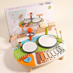 The wooden music table in front of its printed box