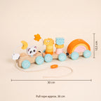 Wooden pull-along train dimensions: 30 cm long, 10.5 cm high