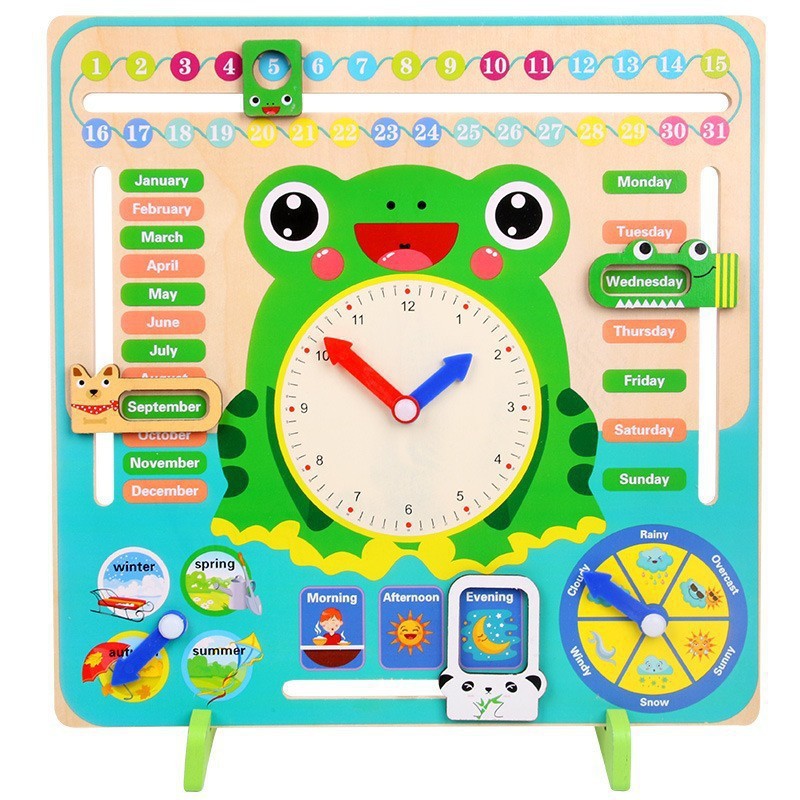 Frog Calendar Clock wooden learning board